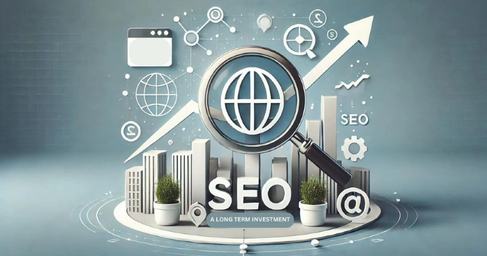 Illustration with the word "SEO" and digital icons representing growth, Highlighting the role of a freelance digital marketing analyst in Malappuram specializing in SEO.